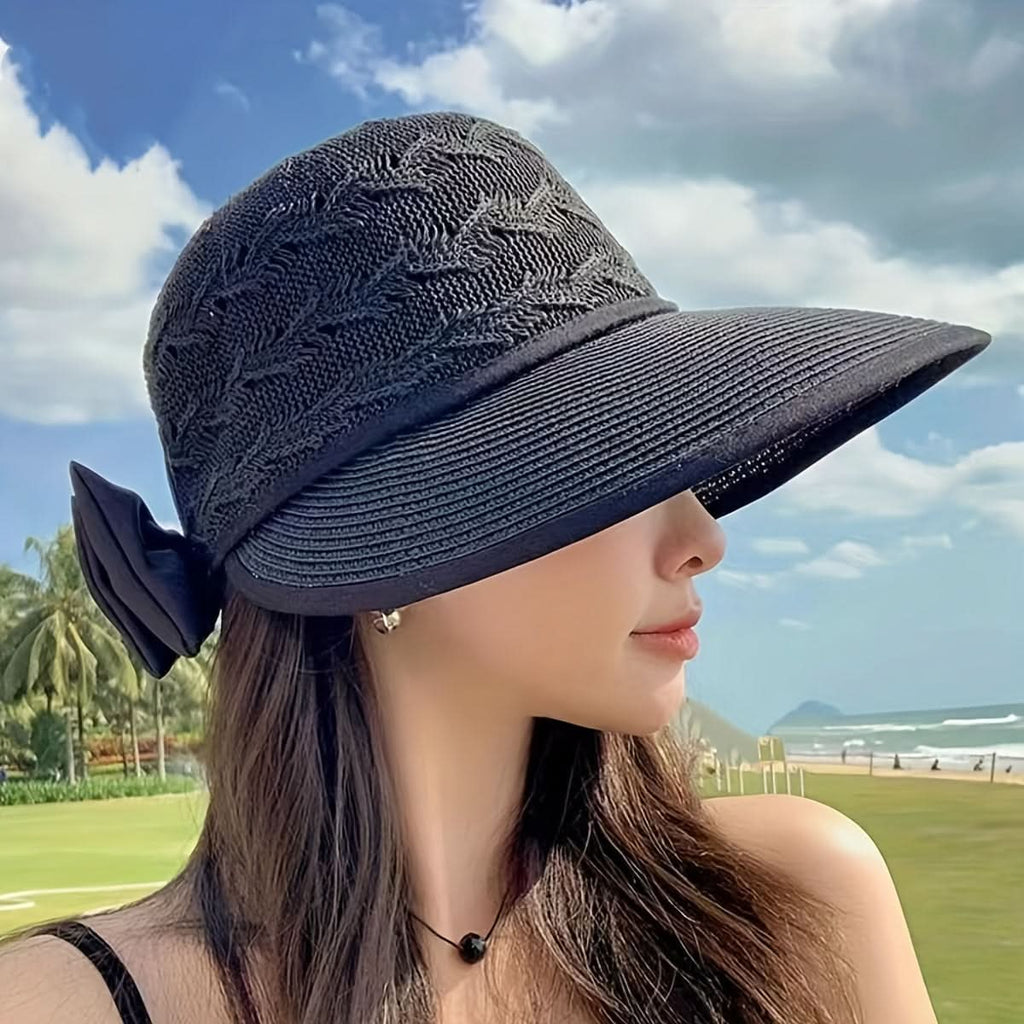 Women's Foldable Straw Sun Hat with Bowknot – UV Protection Summer Cap