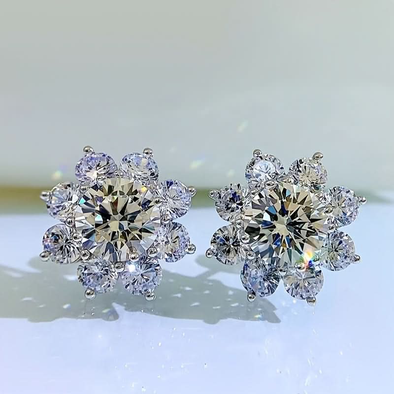 Sterling Silver Moissanite Flower Stud Earrings