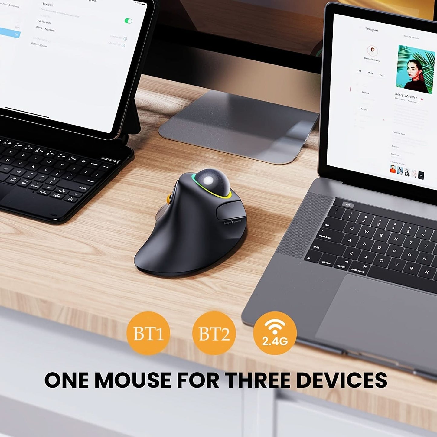 Wireless Ergonomic Trackball Mouse with RGB – Finger-operated