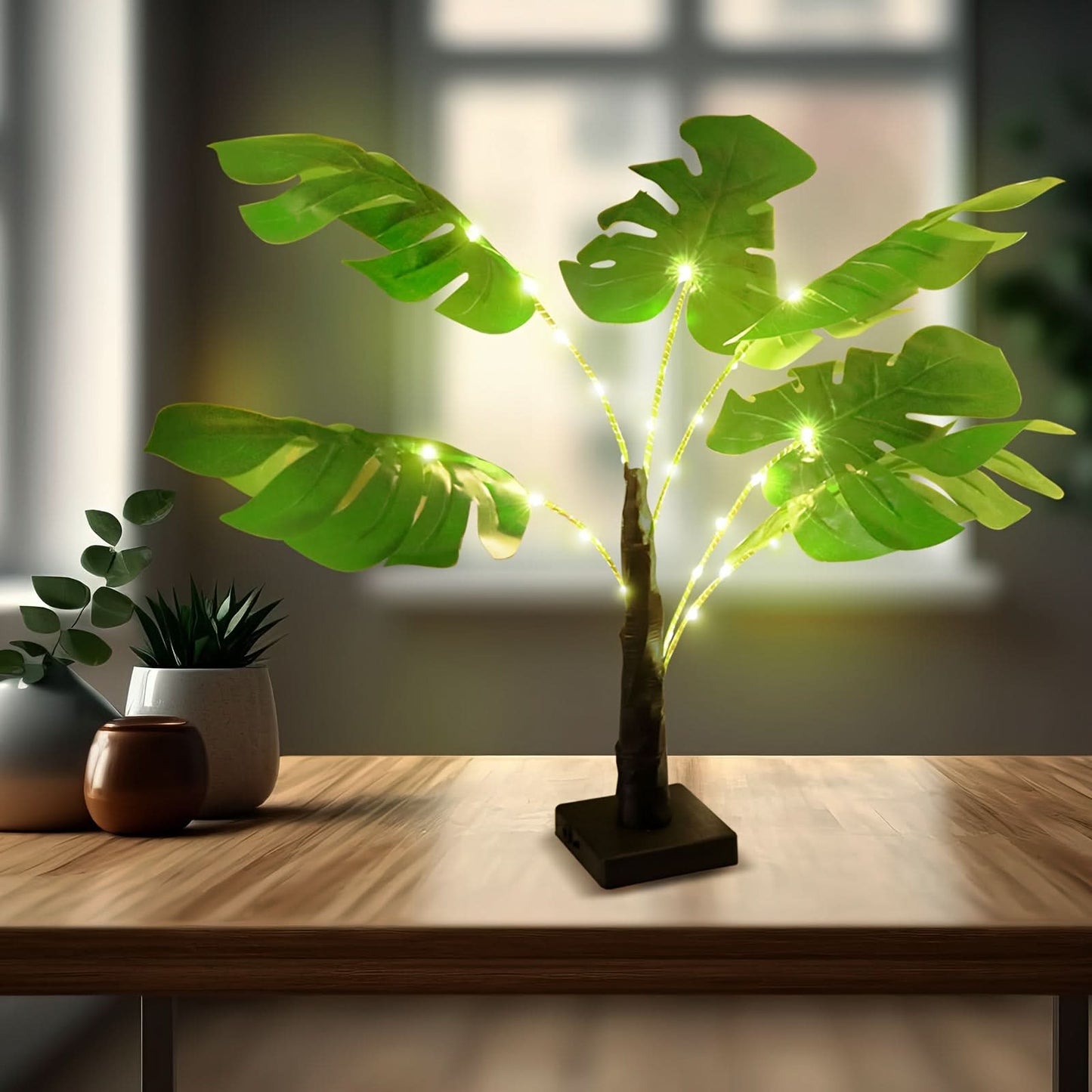 30-LED Green Leaf Table Lamp, USB Powered