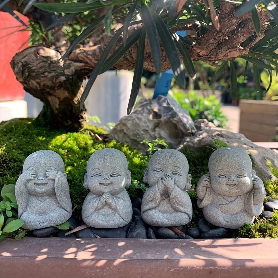 Set of 4 Mini Monk Figurines – Cute Resin Tea Pets & Home Decor