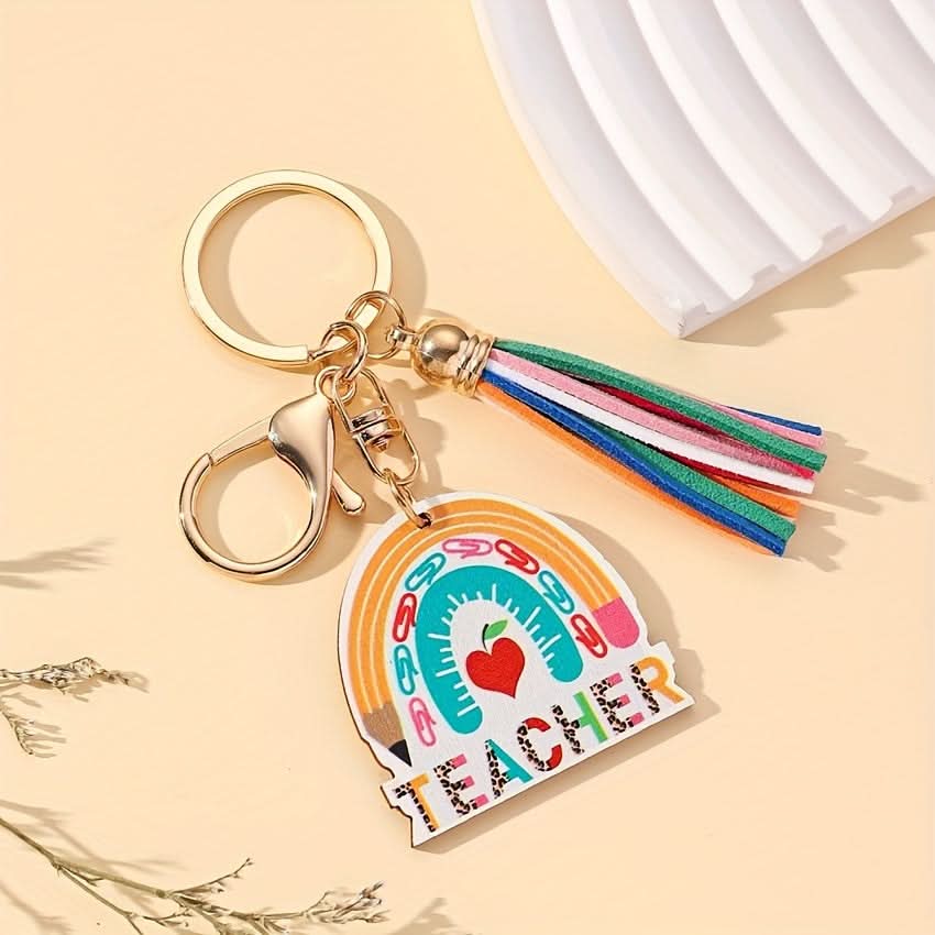 Vibrant Wooden Rainbow Tassel Keychain – Gift & Accessory
