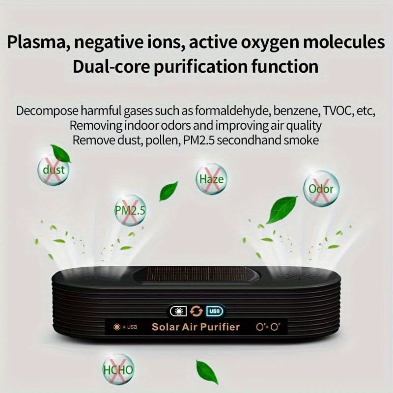 Solar & USB Air Purifier Deodorizer for Car