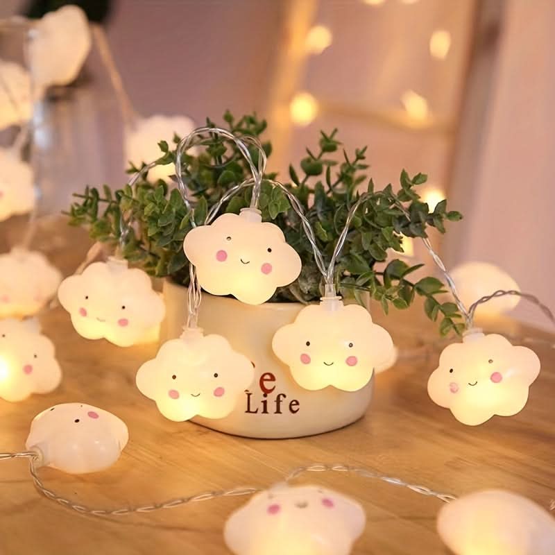 Smile Cloud LED String Lights - Battery-Powered, Christmas, Indoor/Outdoor