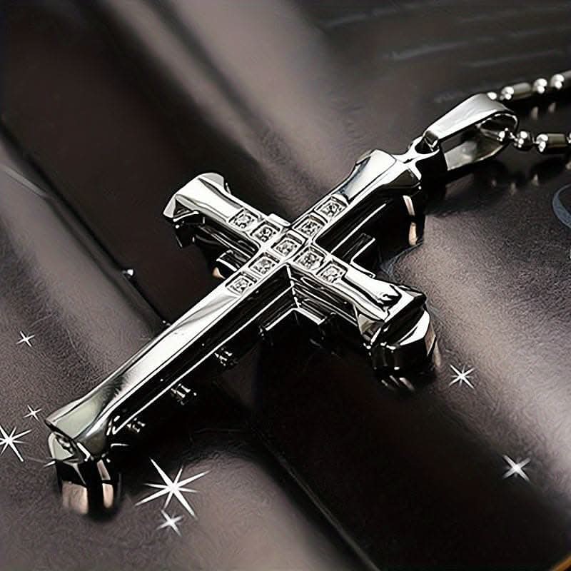 Luxury Titanium Steel Cross Pendant Necklace – Zircon Inlaid