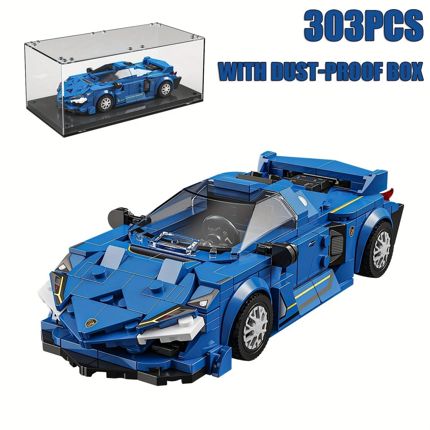 303-Piece Blue Sports Car Building Set with Display Case