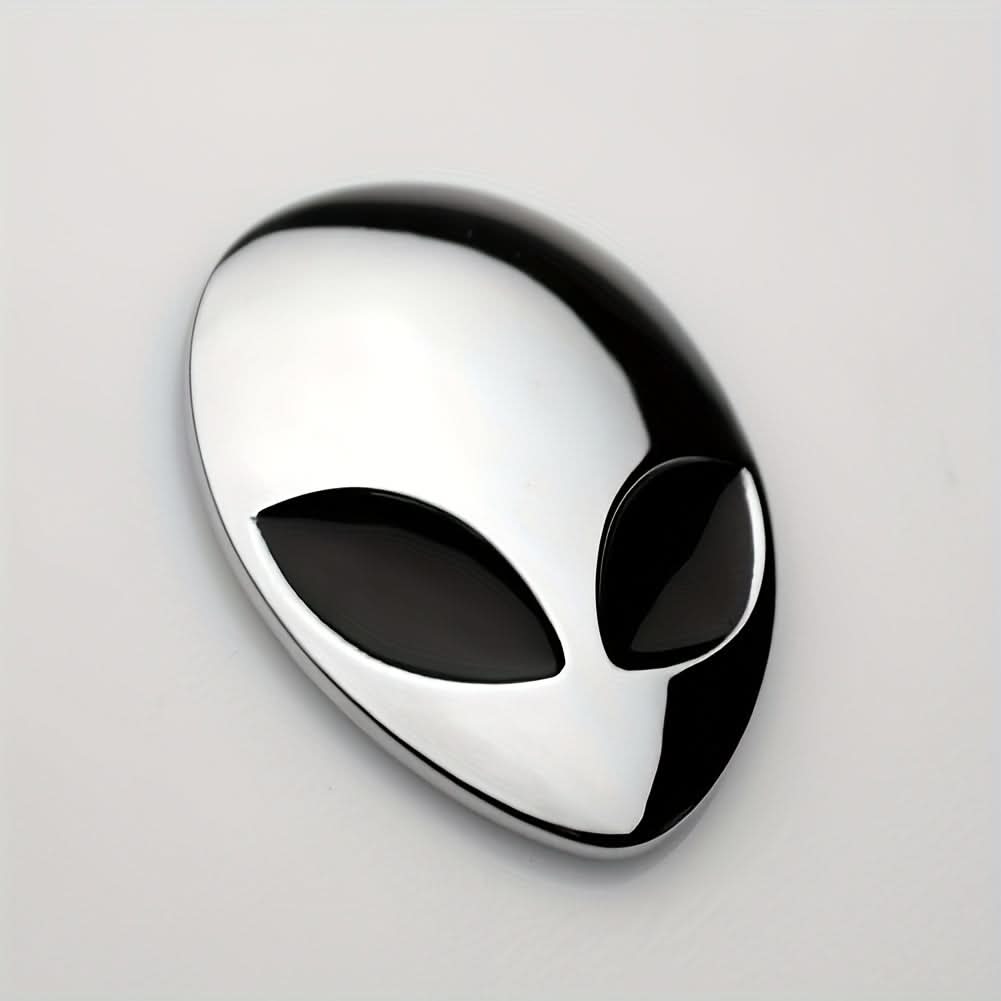 3D Alien Metal Car Emblem – Chrome & Black Reflective Body Sticker