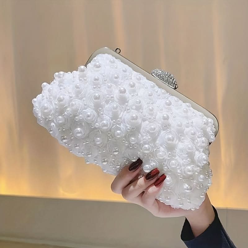 White Pearl Clutch with Floral Embellishments