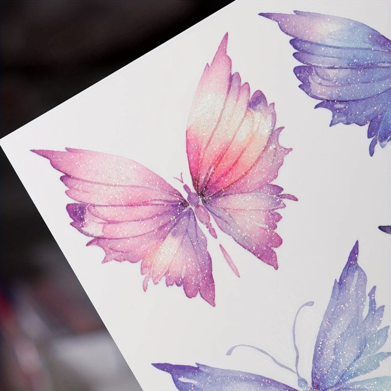 3pc Purple Butterfly Glitter Tattoo Stickers –  3D Diamond Face Decoration Set