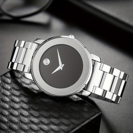 Fashion Men's Watch - Classic Black Dial, Stainless Steel Ultra-Thin Wristwatch