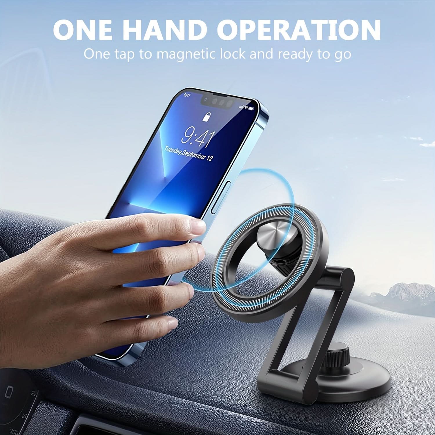 360° Rotating Car Phone Stand – Foldable Magnetic Dashboard Mount