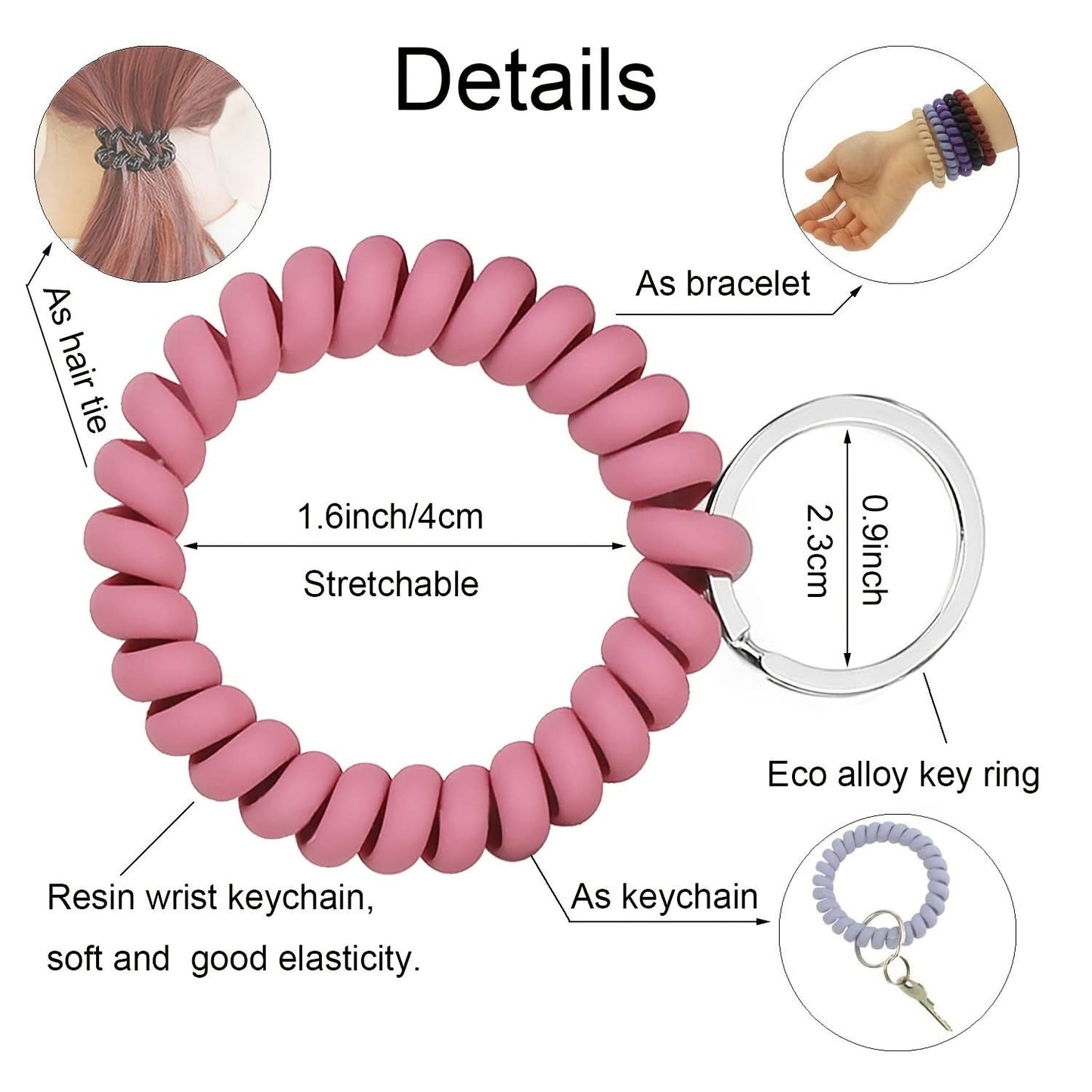 6-Pack Silicone Coil Wristband Keychains – Water-Resistant