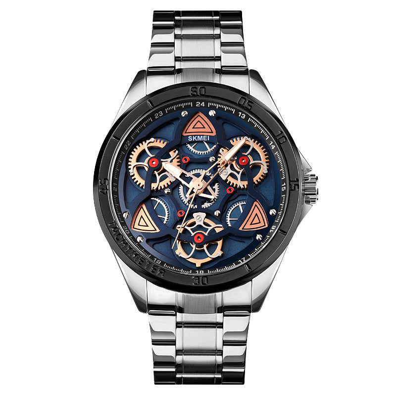 Skmei 1678 Steel Band Creative Gear Turning Mechanical Wind Quartz Watch For Men