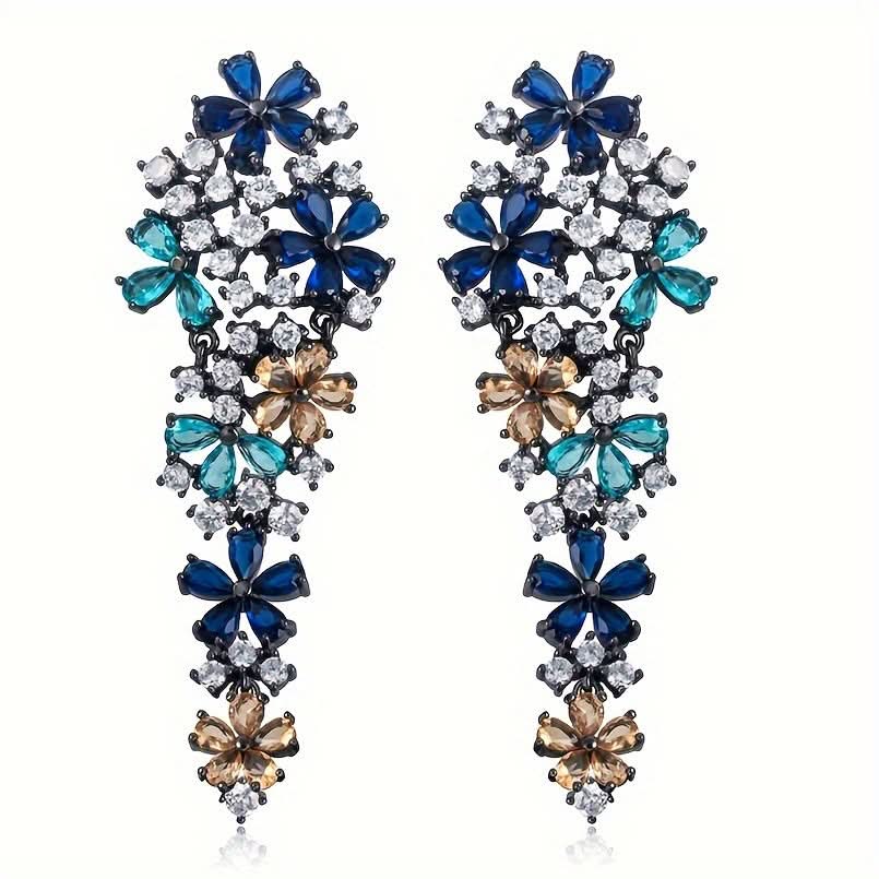 Glamorous Flower Dangle Earrings with Zirconia