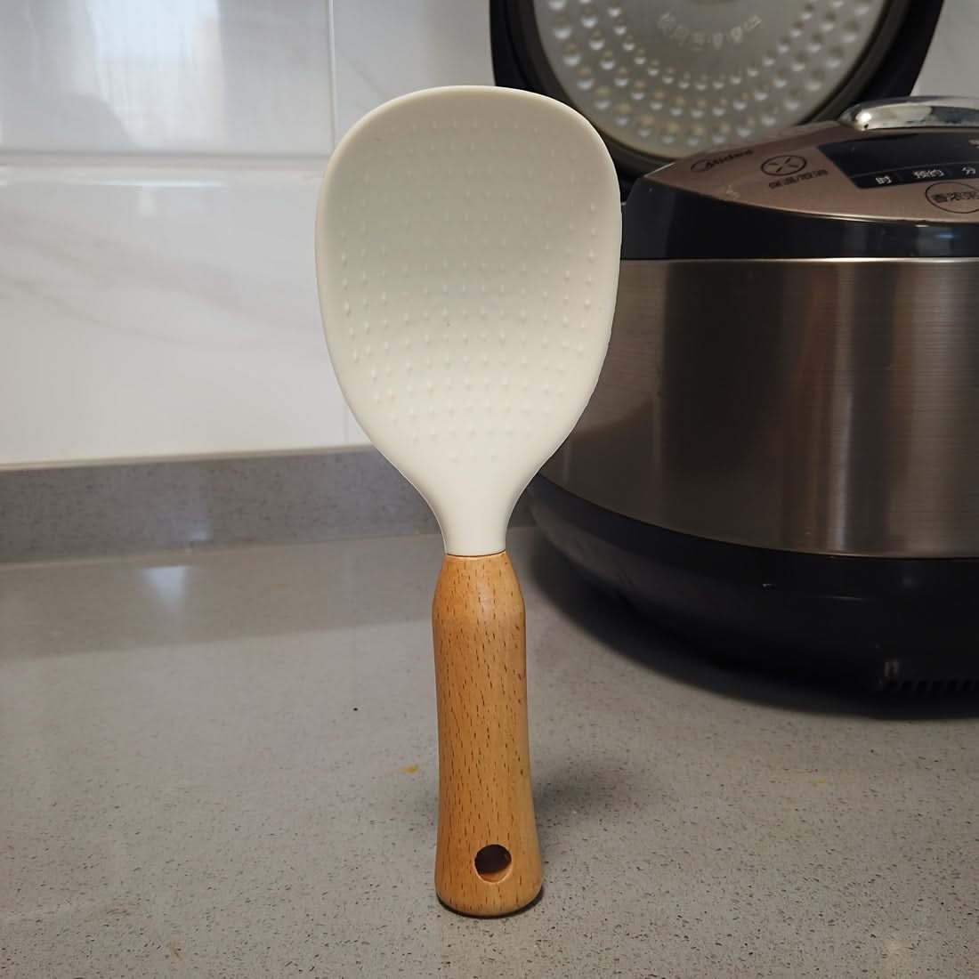 Premium Silicone Rice Spoon with Wooden Handle – Non-Stick & Heat-Resistant