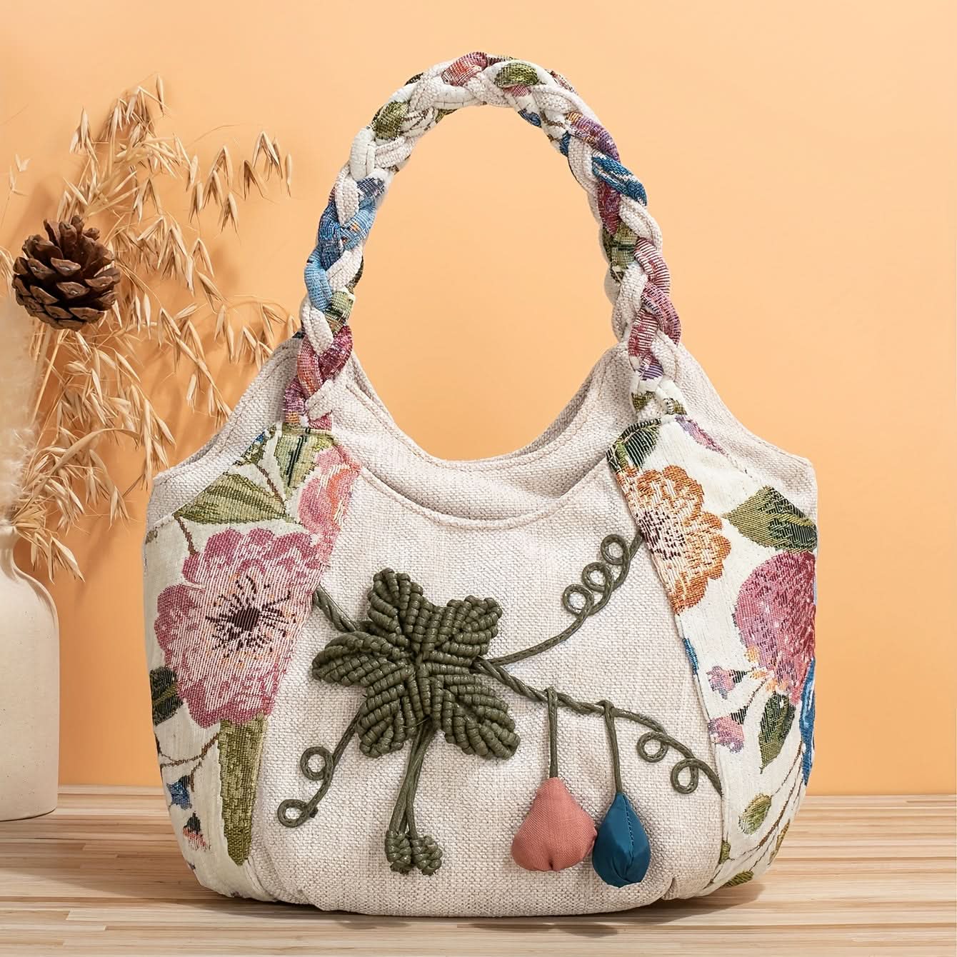Bohemian Fabric Handbag – Vibrant Floral, Foldable Design