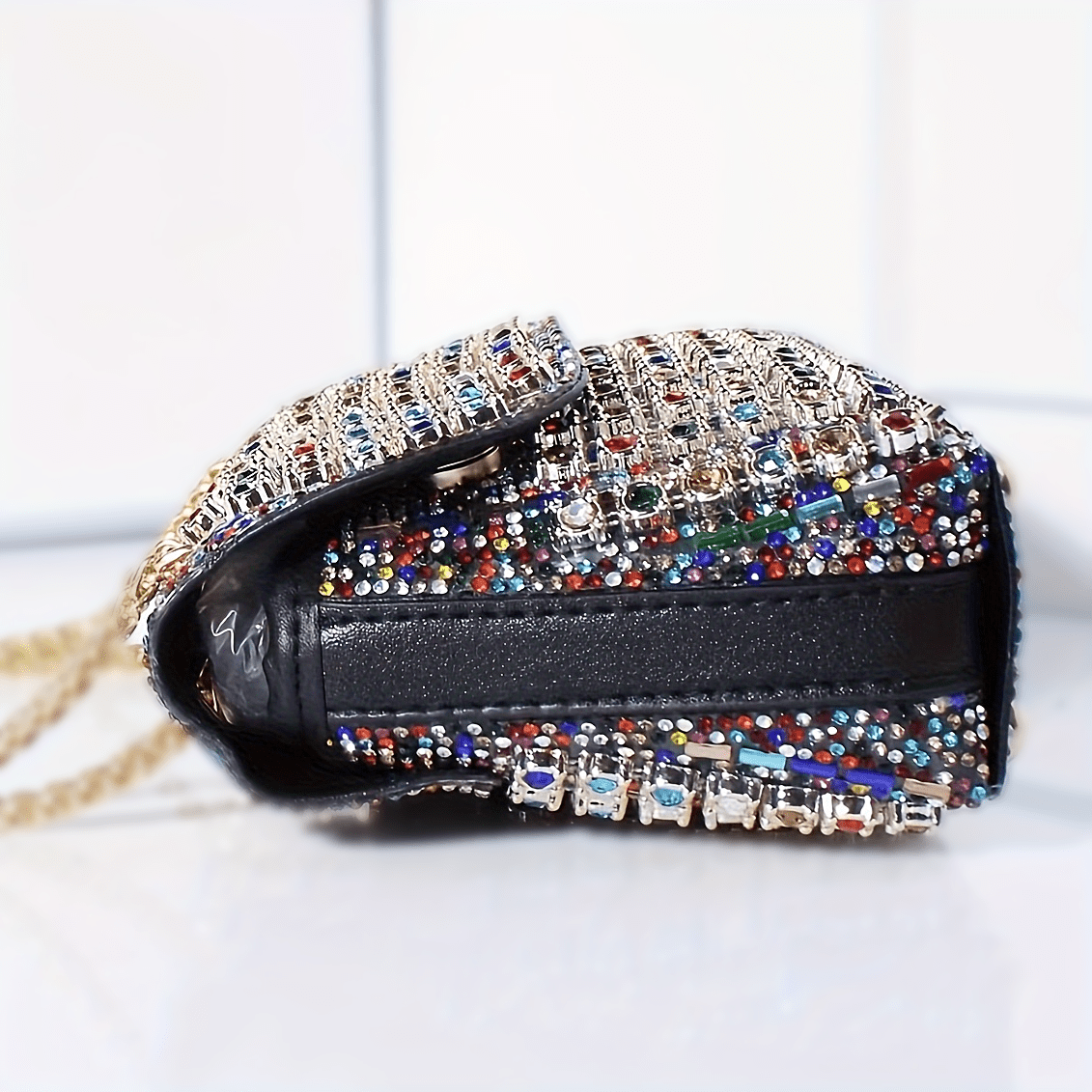 Rhinestone Stripe Evening Clutch with Strap