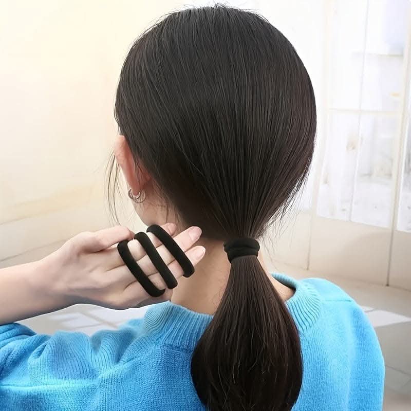 Black High Elastic Hair Bands – Seamless Ponytail Head Ropes