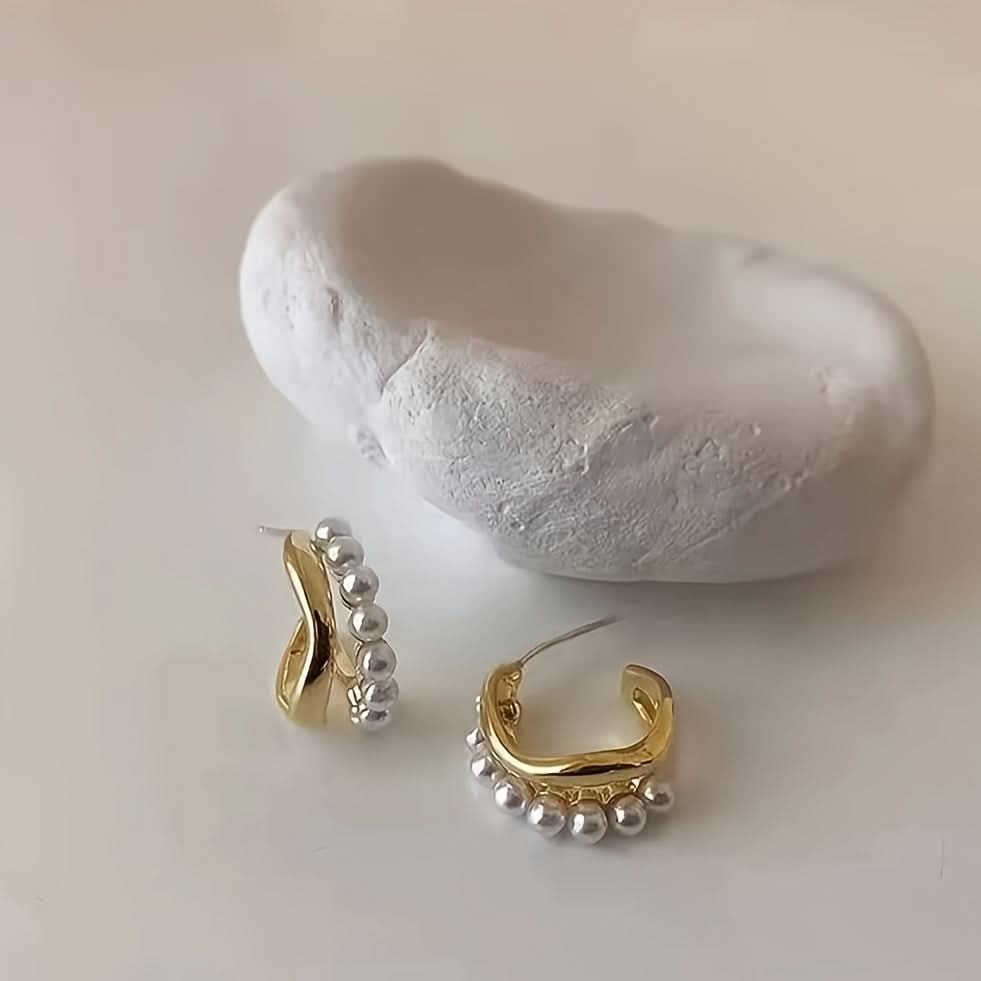 Double-Layer Faux Pearl Decor Hoop Earrings