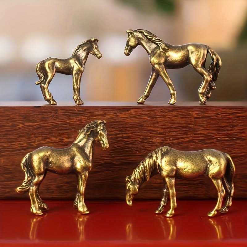 4pcs Miniature Alloy Horse Figurines Set – Collectible Metal Ponies