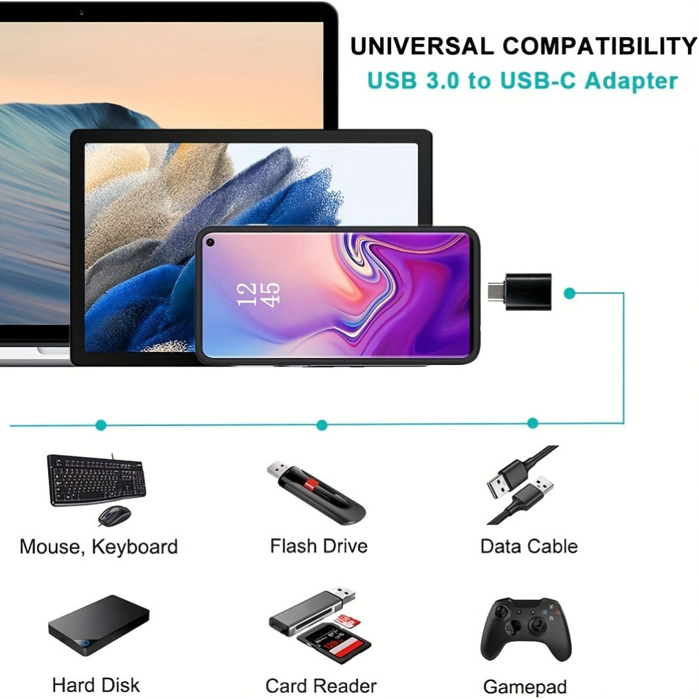 4-Pack USB-C Adapter Set – USB 3.0 OTG & Micro USB to USB-C, Ferrous Metal Finish, Universal Compatibility