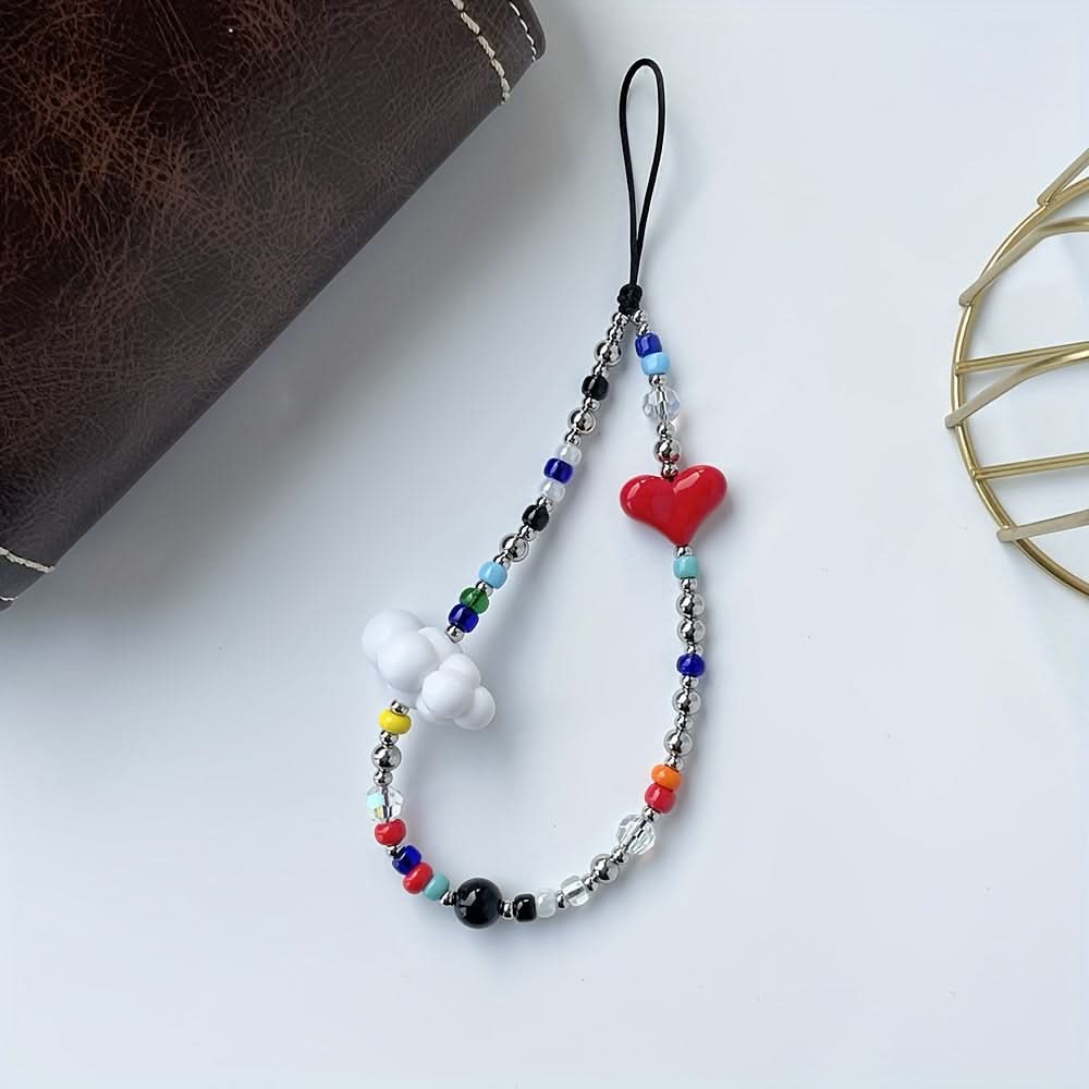 Colorful Heart & Cloud Phone Charm Lanyard