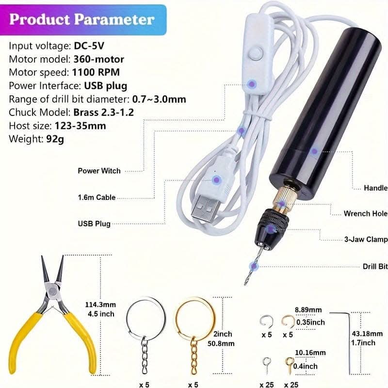 74-Piece Portable USB Electric Drill Set