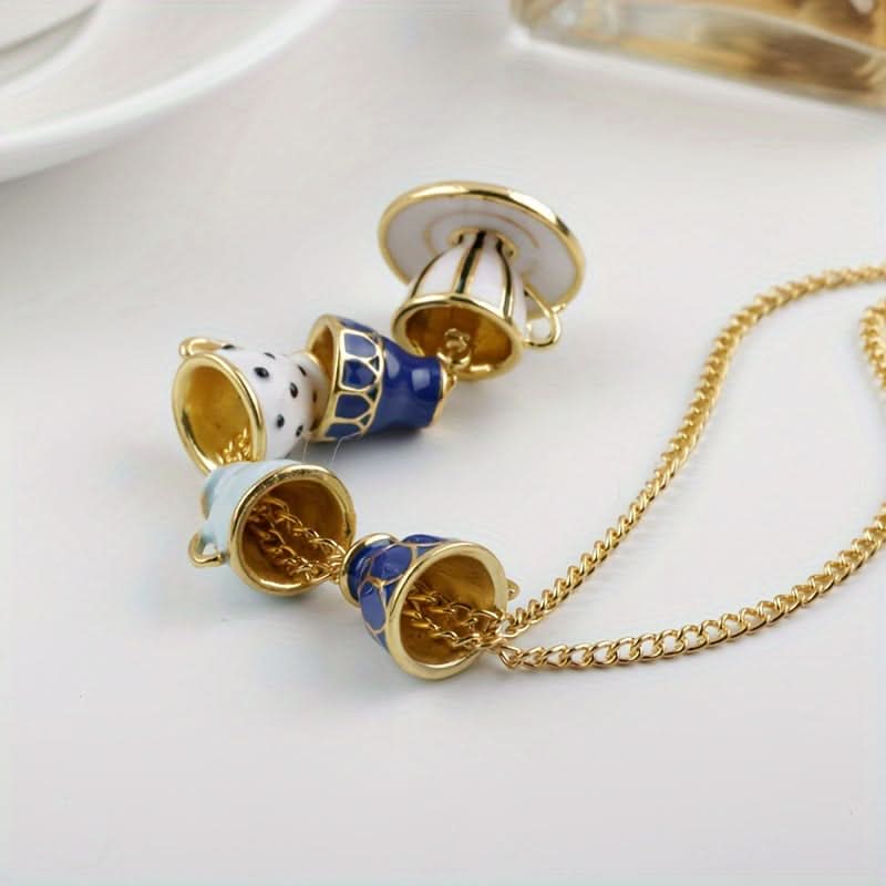 Vintage Tea Cup Pendant Necklace, Antique Gold