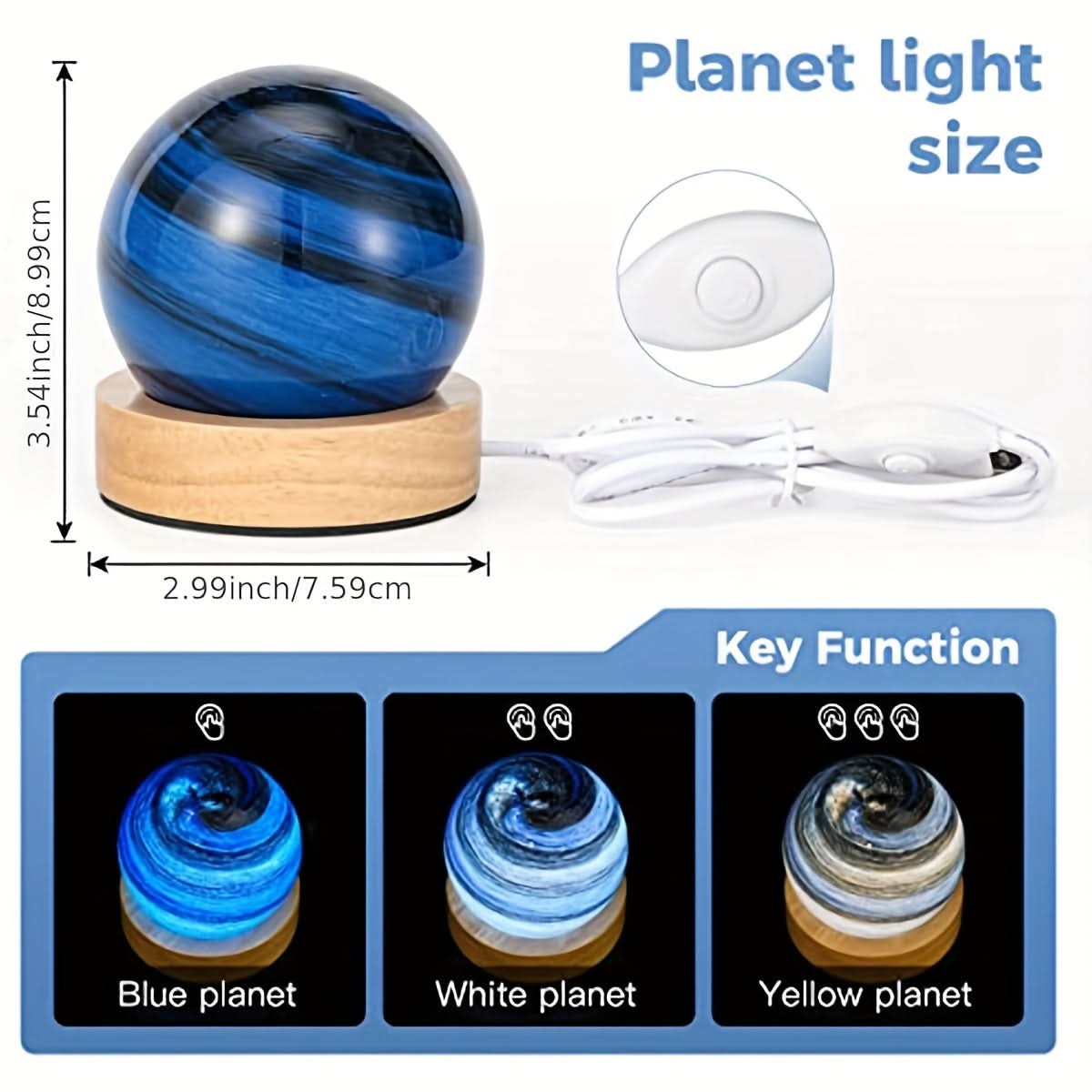 Starry Night Moon Lamp with Wooden Stand – USB-Powered LED Galaxy Light