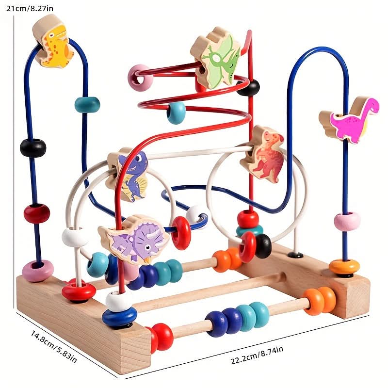 3-Track Wooden Dinosaur Bead Maze – Early Learning Puzzle for Infants