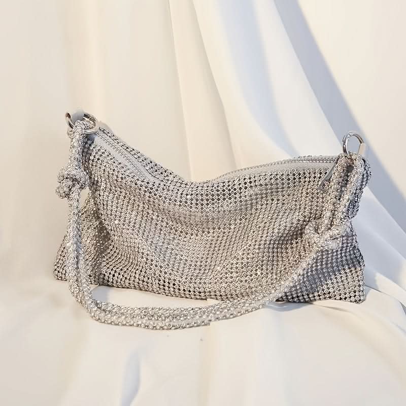 Rhinestone-Embellished Evening Clutch – Sequins, Adjustable Strap
