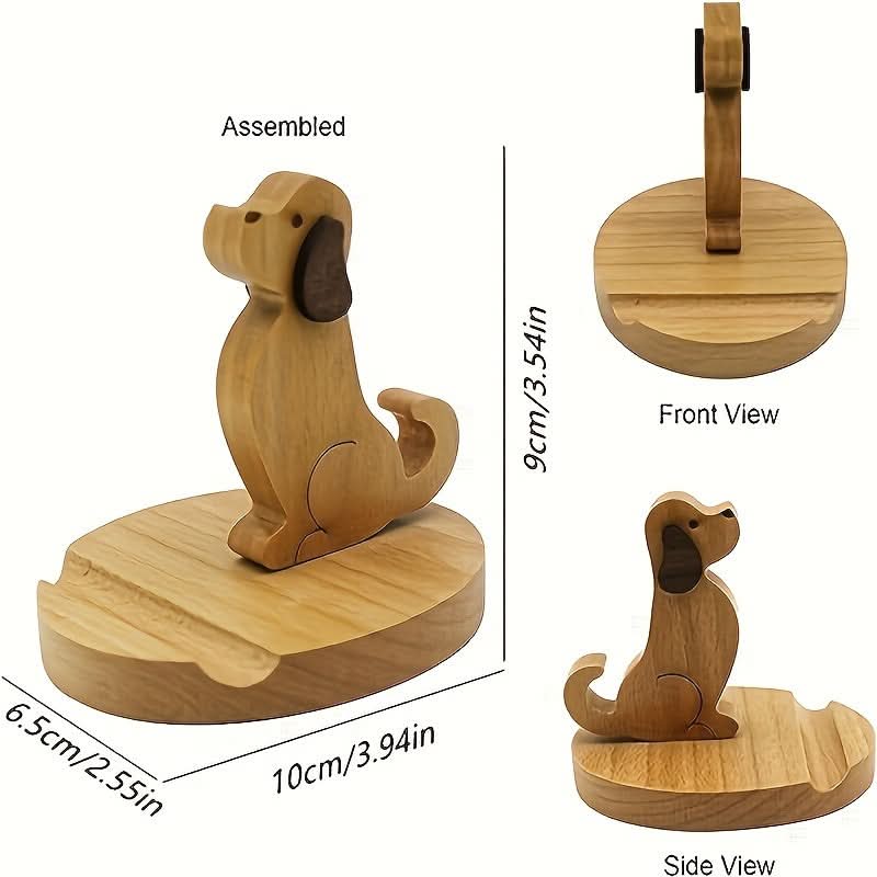 Wooden Cartoon Puppy Mobile Phone Holder