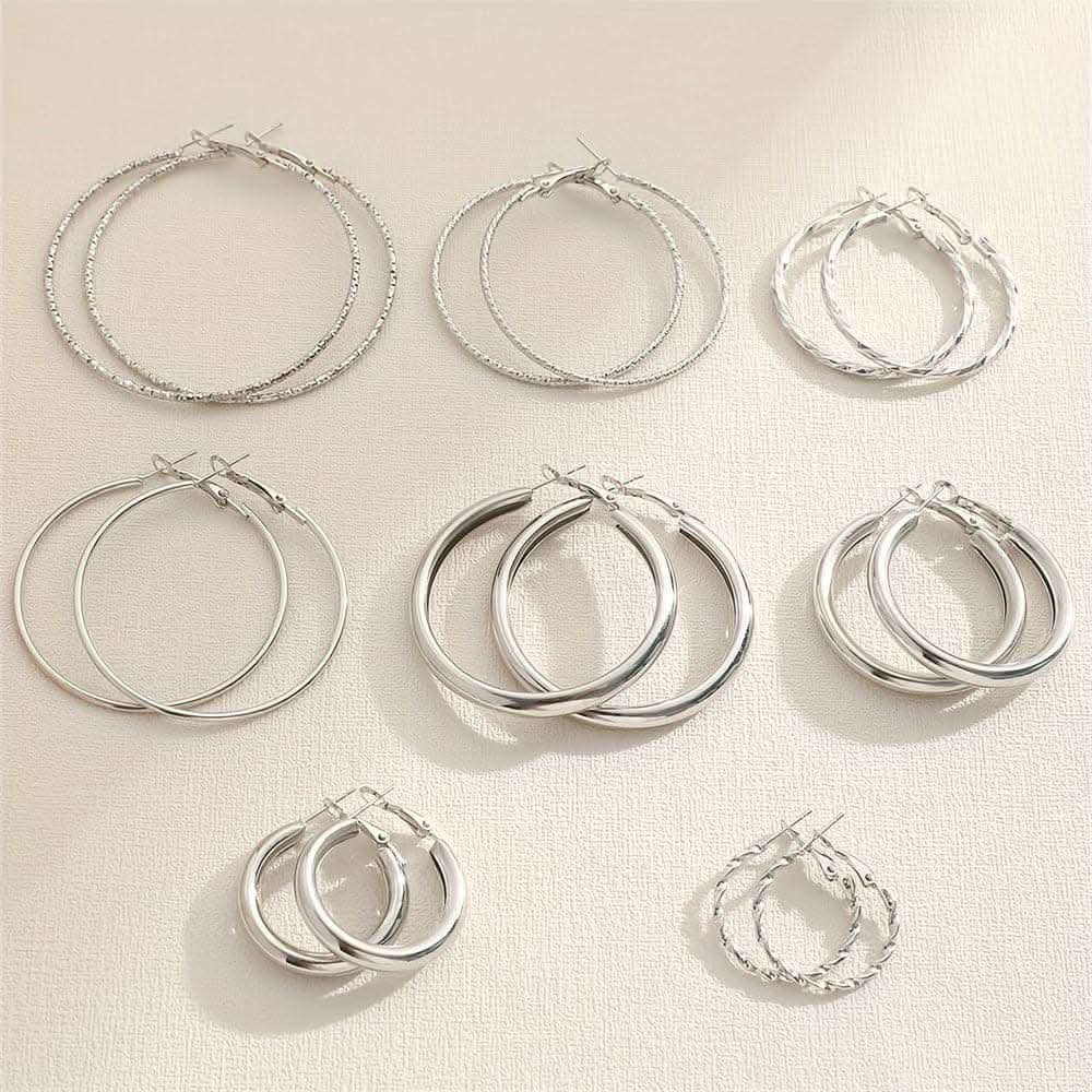 8 Pairs Elegant Hoop Earrings Set