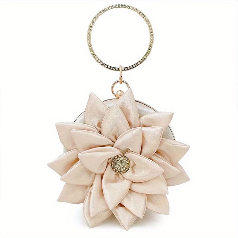 Burgundy 3D Flower Satin Evening Clutch