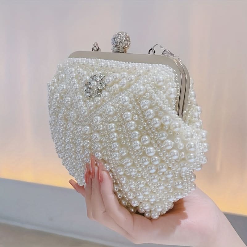 Elegant Floral Handle Wedding Clutch, Metal Chain
