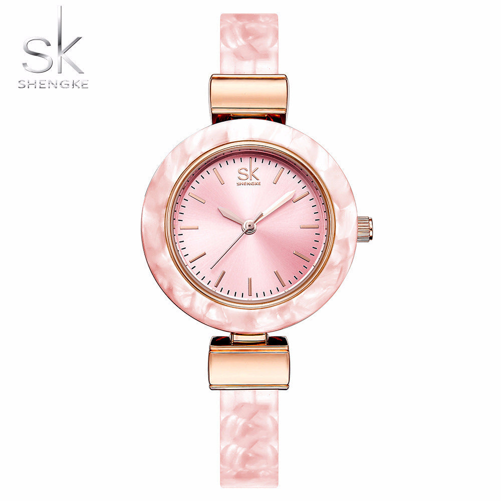 SK Women’s Quartz Watch – Stylish Ceramic Look Waterproof Wristwatch with Alloy Strap