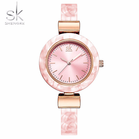 SK Women’s Quartz Watch – Stylish Ceramic Look Waterproof Wristwatch with Alloy Strap