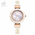 SK Women’s Quartz Watch – Stylish Ceramic Look Waterproof Wristwatch with Alloy Strap