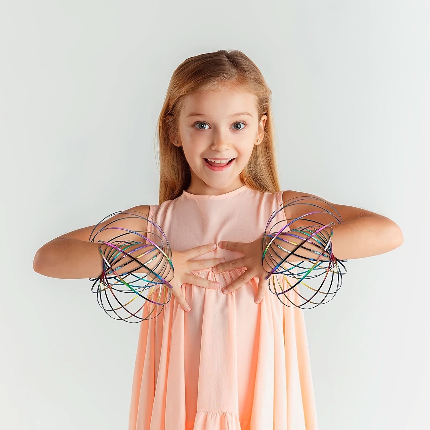 3D Kinetic Flow Ring Spinner Toy - Metal Infinity Loop Bracelet for Kids