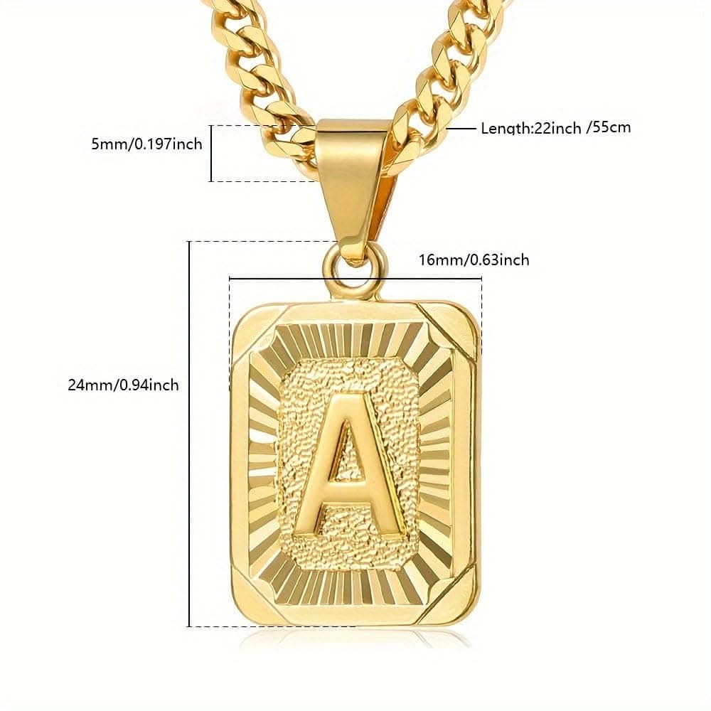 A-Z Pendant Letter Necklace – Stainless Steel Cuban Chain