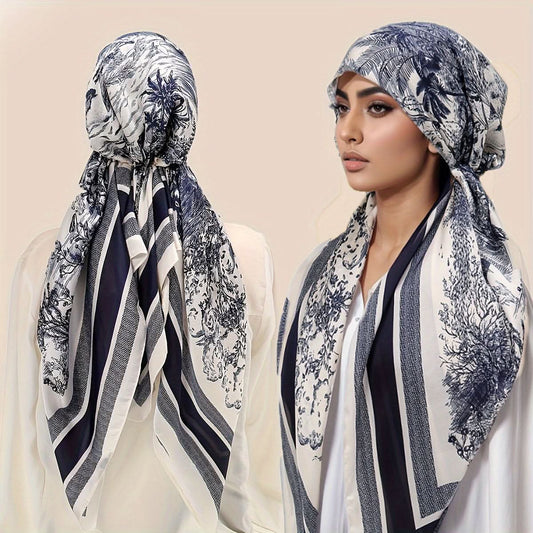 Elegant Vintage Floral Print Ladies Scarf – Polyester Hijab