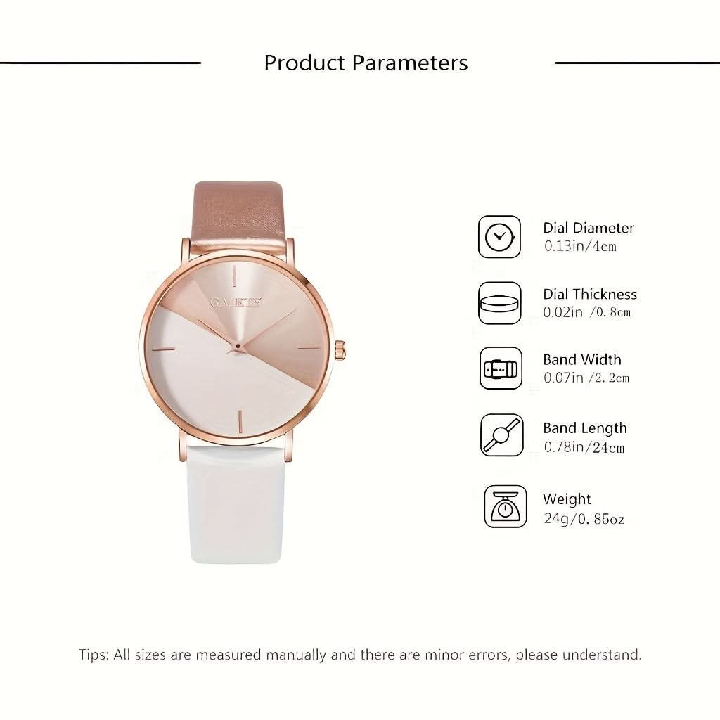 Minimalist Quartz Watch with PU Strap and Matching Bracelet