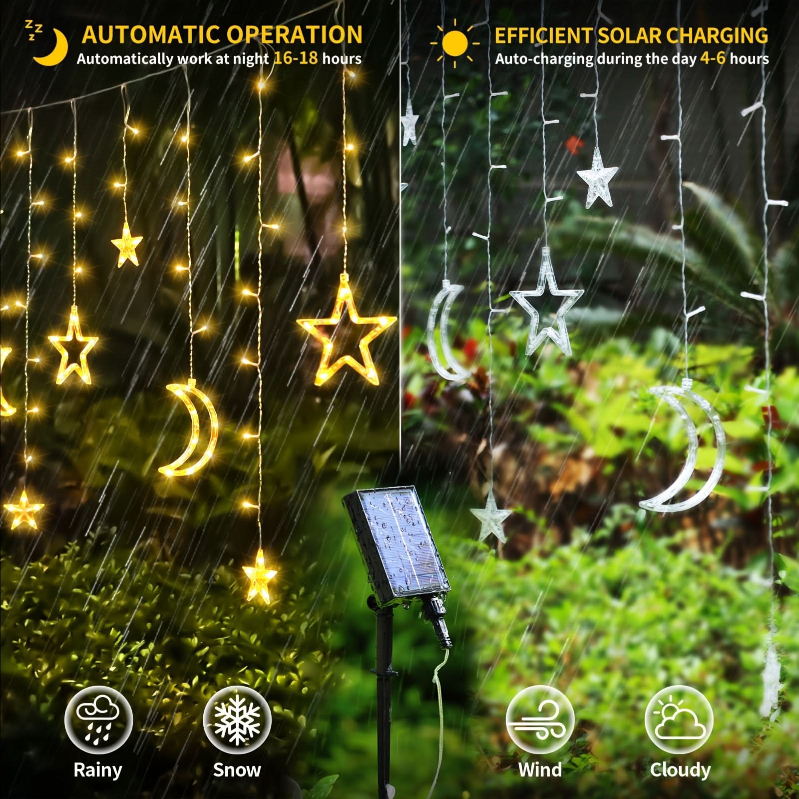 138 LED Solar Curtain Lights, Remote Control