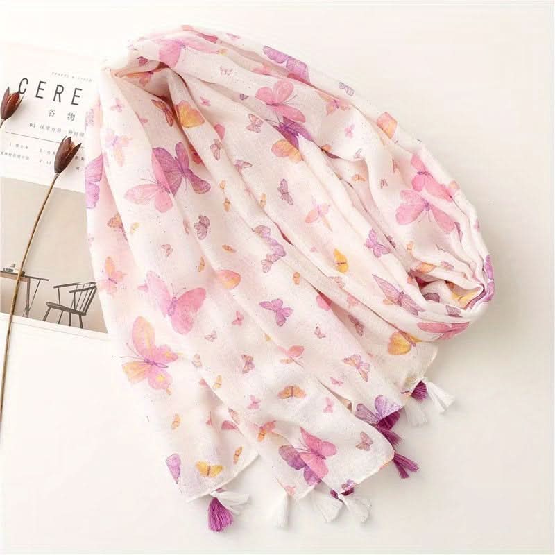 Pink Butterfly Print Scarf for Women