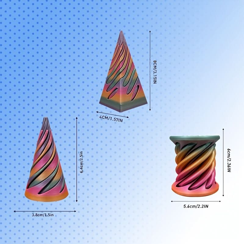 3pcs Spiral Cone Fidget Toys – 3D Printed Swirl Sensory Toys