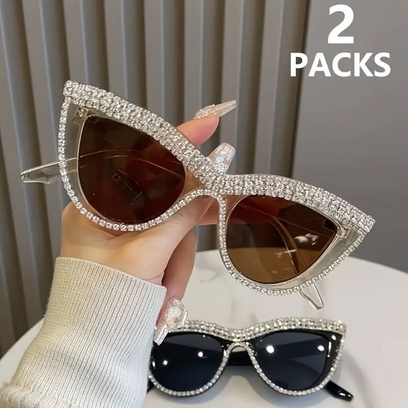 Luxury Rhinestone Cat Eye Sunglasses – Mirrored Lenses