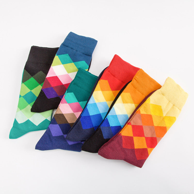 Men’s Cotton Mid-Tube Socks – Breathable Striped & Plaid Casual Socks (41-46)