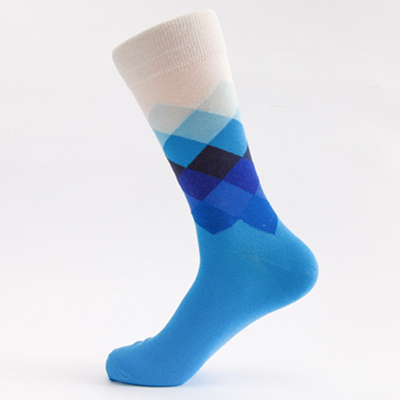 Men’s Cotton Mid-Tube Socks – Breathable Striped & Plaid Casual Socks (41-46)
