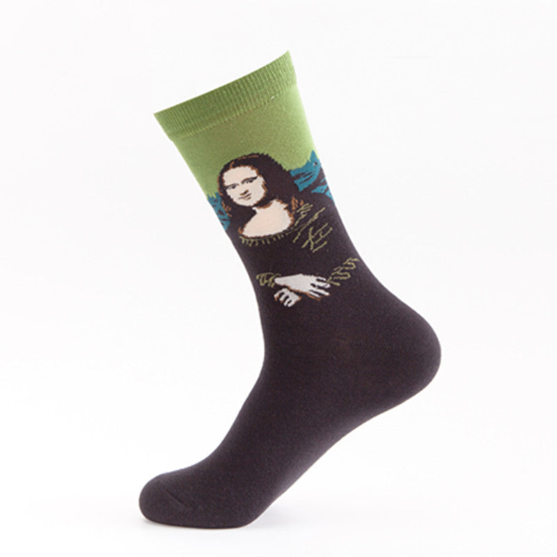 Men’s Cotton Mid-Tube Socks – Artistic Oil Painting Series Casual Crew Socks (39–46)