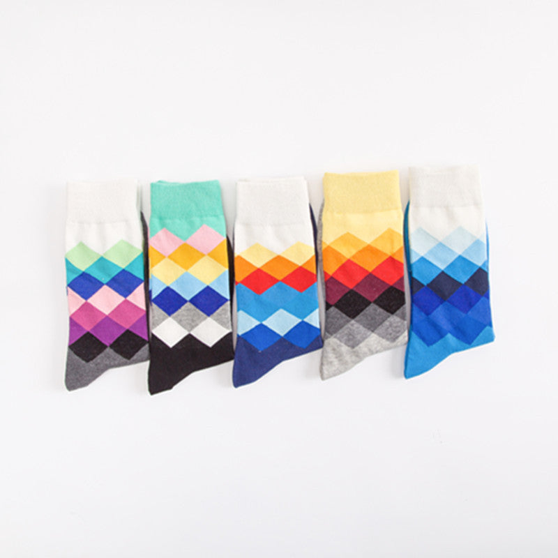 Men’s Cotton Mid-Tube Socks – Breathable Striped & Plaid Casual Socks (41-46)